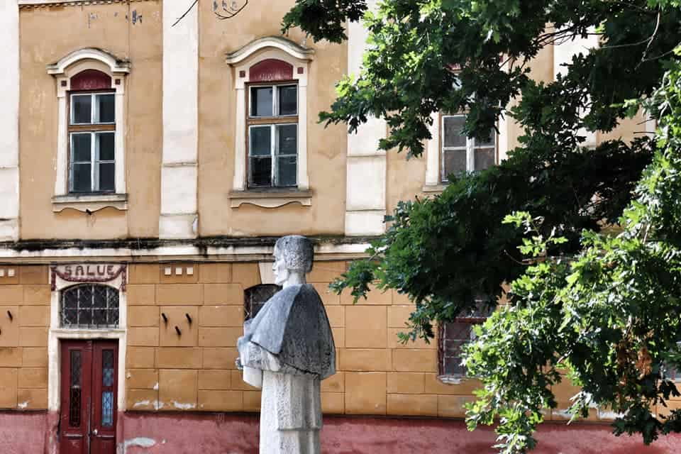 Statue seen outside of Saint Ursula Church in Sibiu, Romania