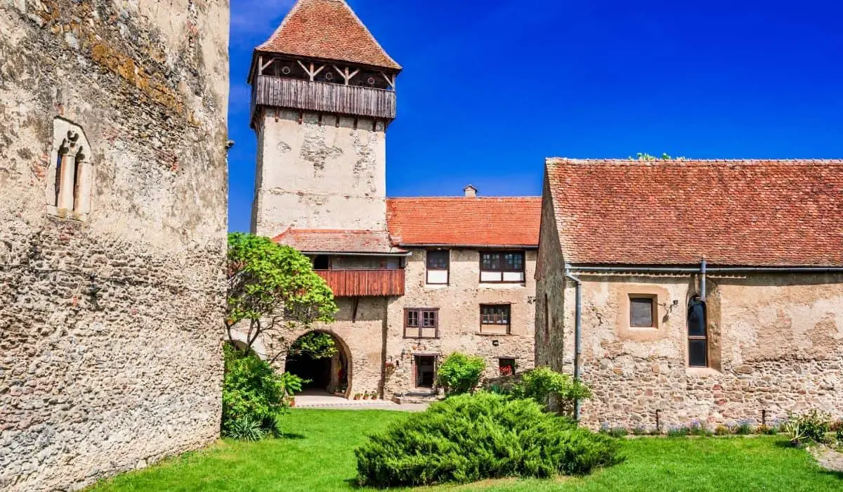 Calnic fortified church in Transylvania seen from the inner courtyard.