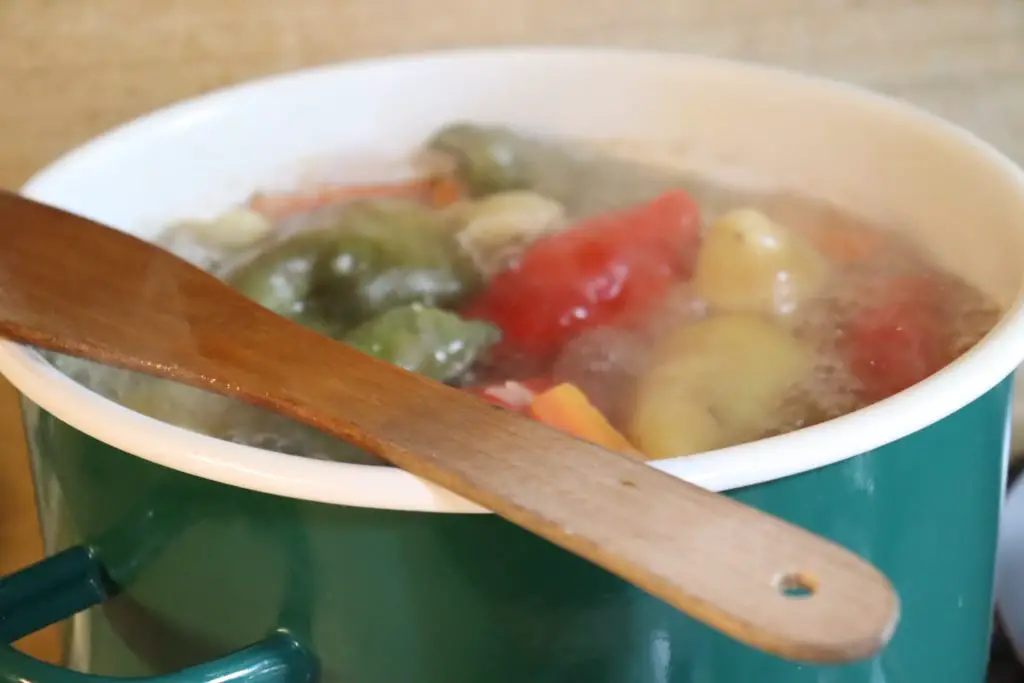 stuffed pepper soup steaming in pot