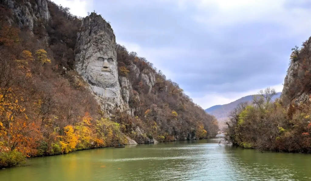 Statue of King Decebalus in Orastie on the Danube River.