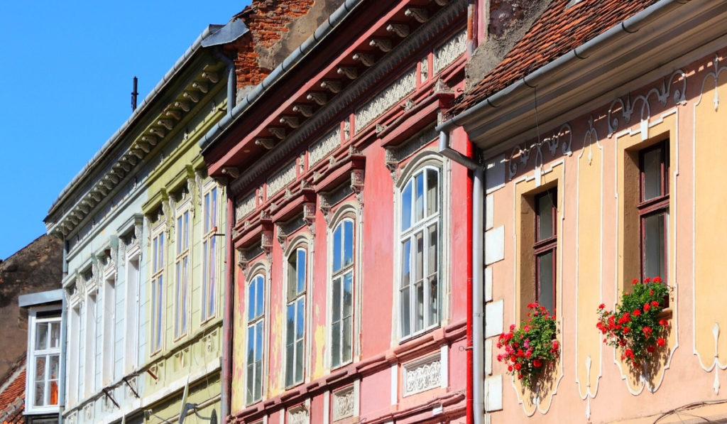 Colorful houses in the Schei district of Brasov, Romania.