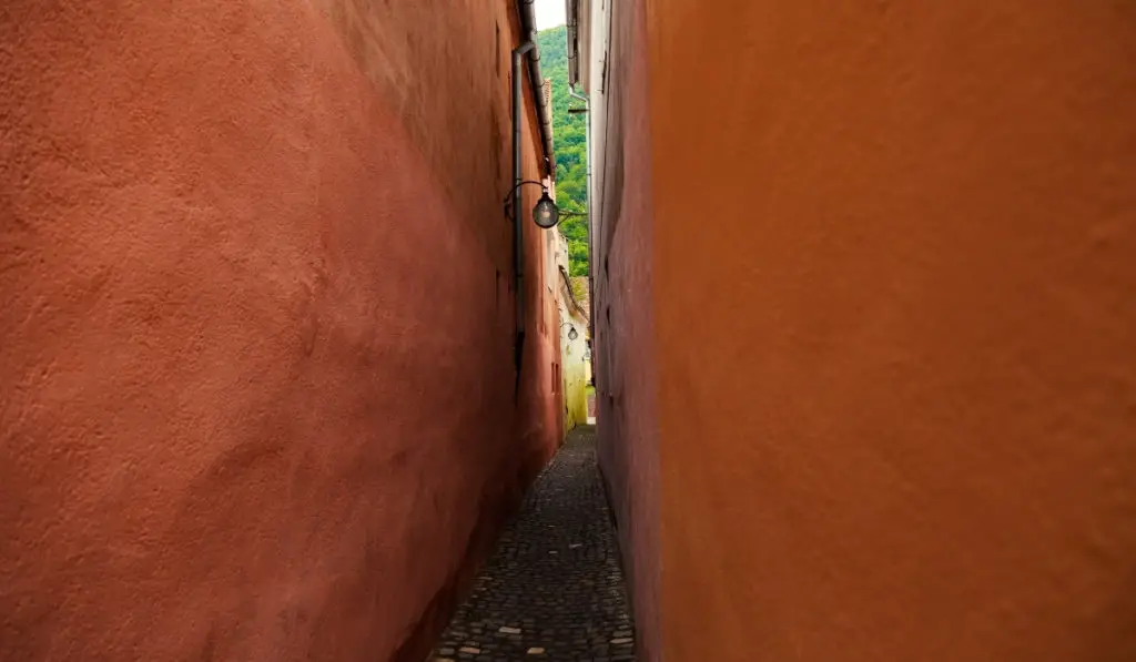 Strada Sforii, a very narrow street in Brasov, Romania.