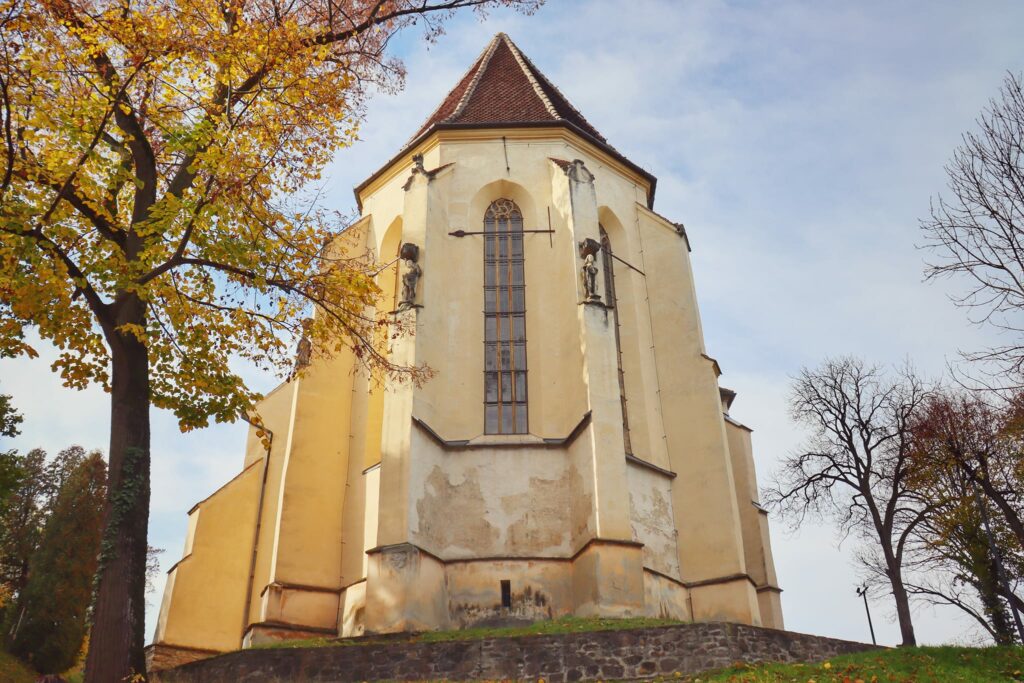 Church on the hill in Sighisoara during autumn.