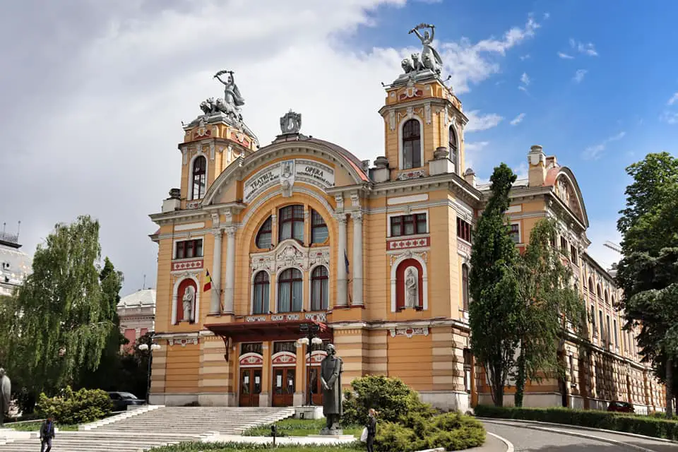 Outer facade of the beautiful Cluj-Napoca Opera House.