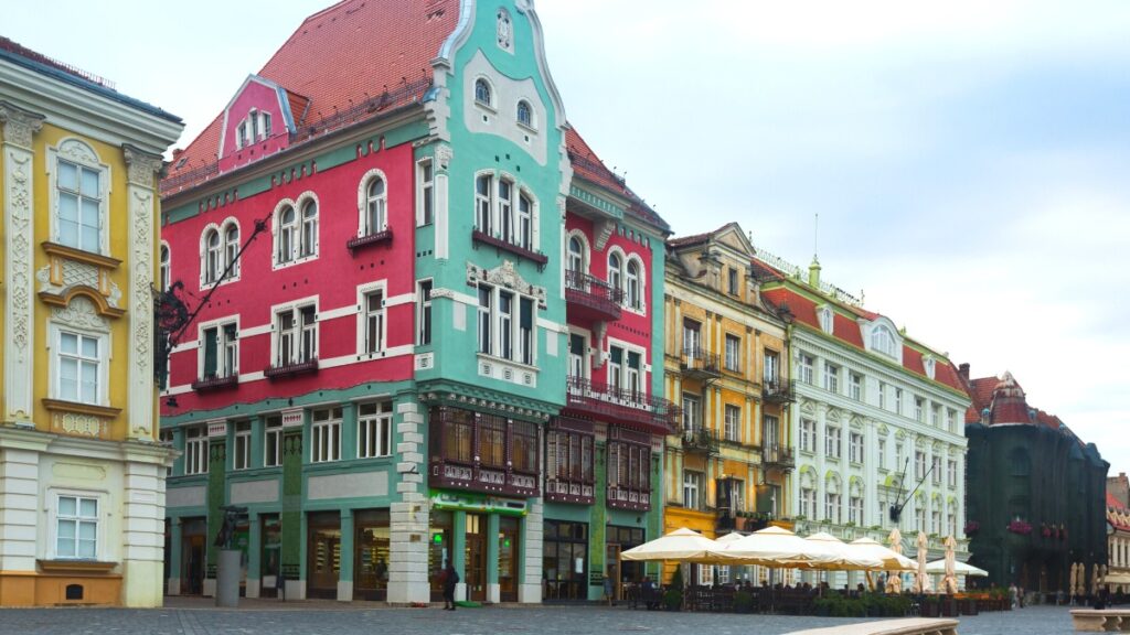 Colorful Baroque Buildings in Unirii Square, Timisoara