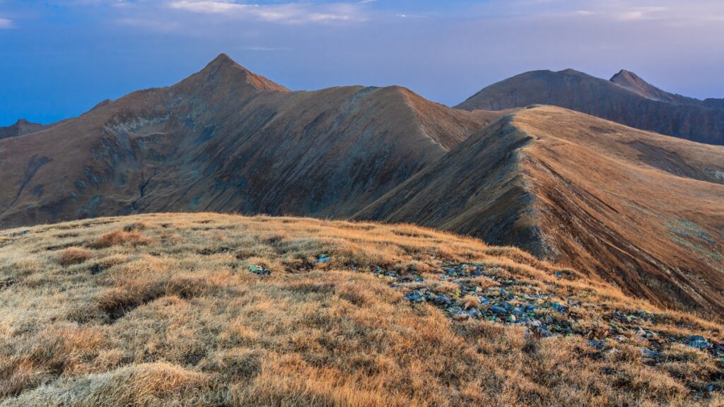 The highest peak in Romania in the Fagaras Mountains.