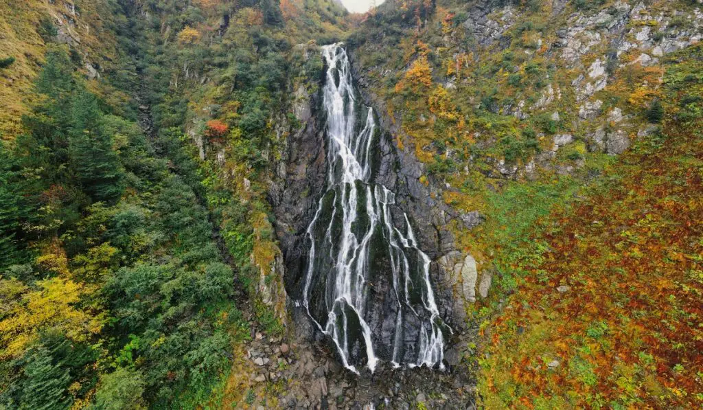 Cascading waterfall at Balea Lake