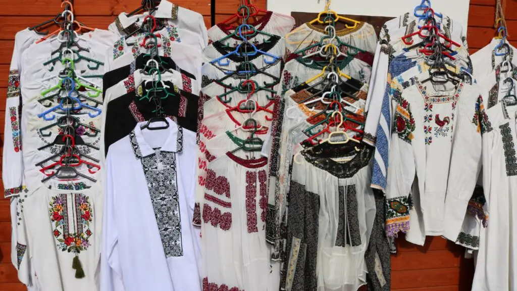 Traditional Bucovina clothing on hangers