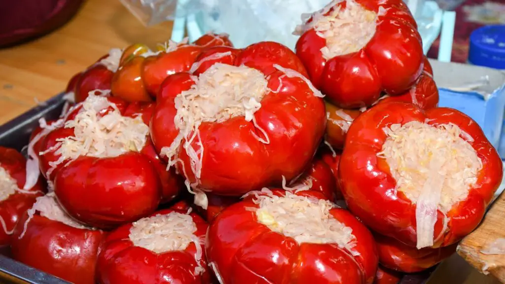 Cabbage stuffed peppers in Romania, good vegetarian option