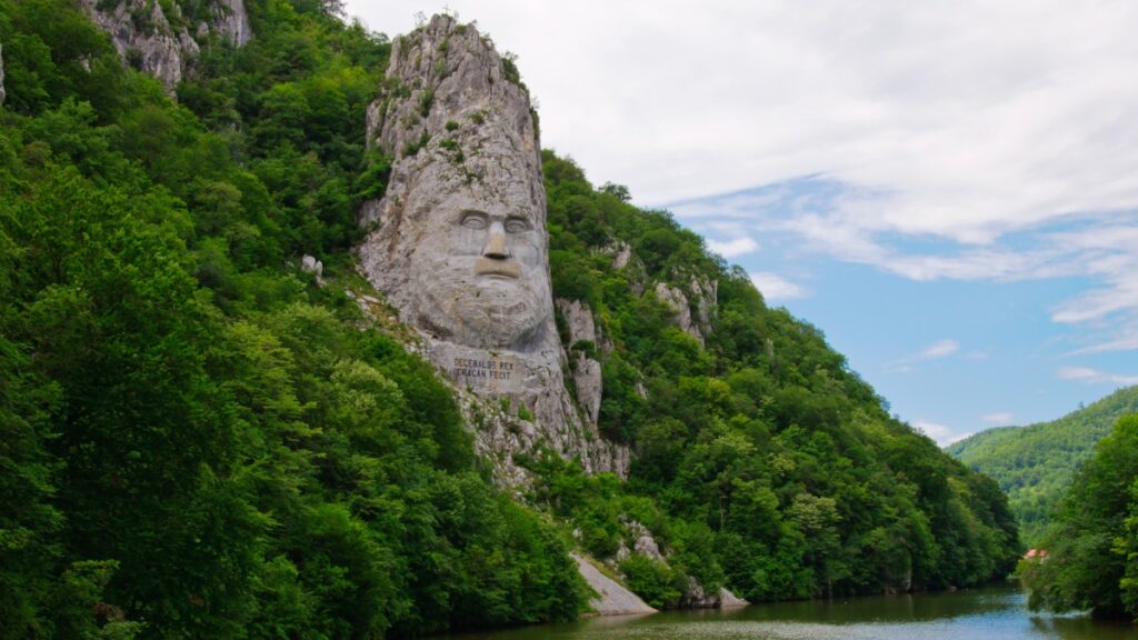 King Decebal, king of the Ancient Dacians, sculpture along the Danube river in Romania.
