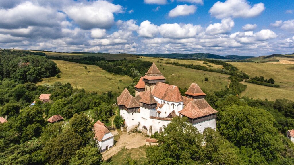 Aerial view of Viscri Fortified Church in Romania