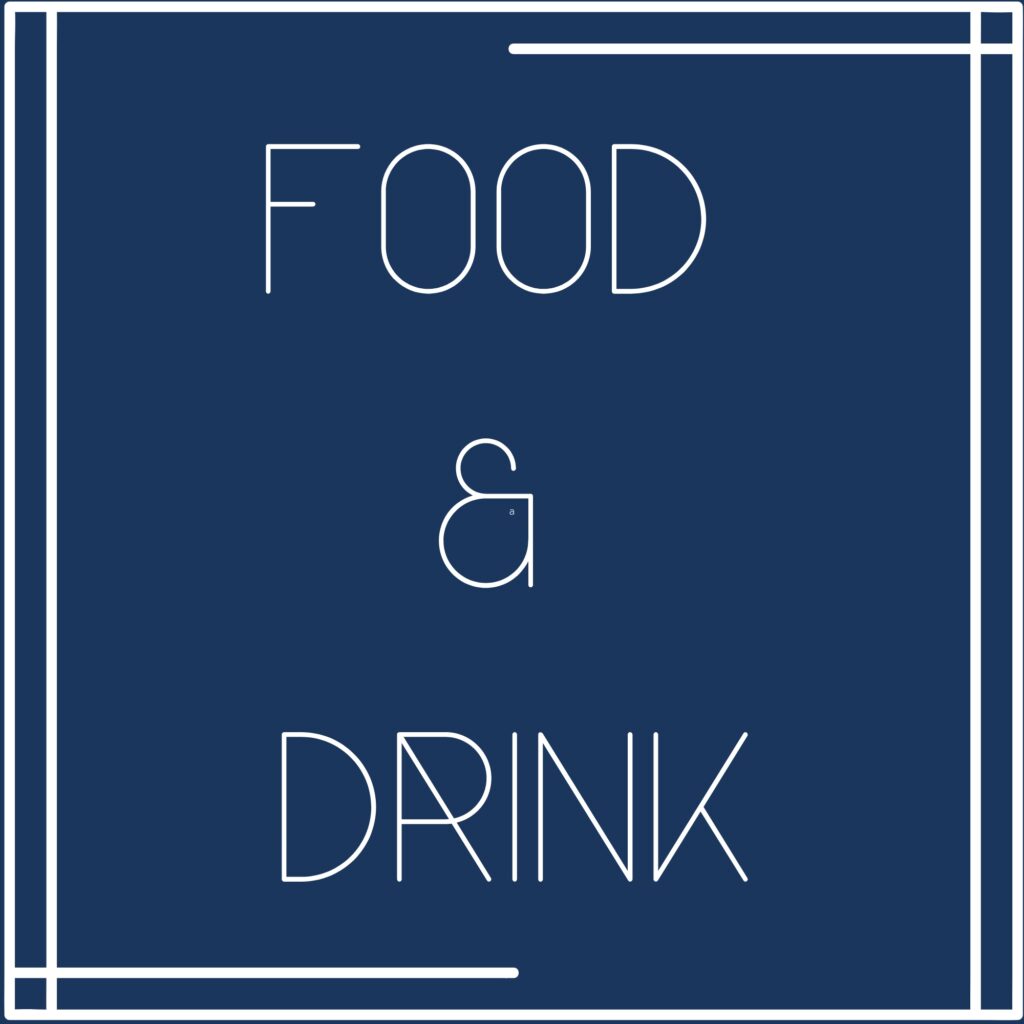 White text on dark blue background - Food & Drink