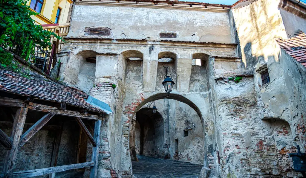 MEdieval buildings in the Old Town of Sighisoara.