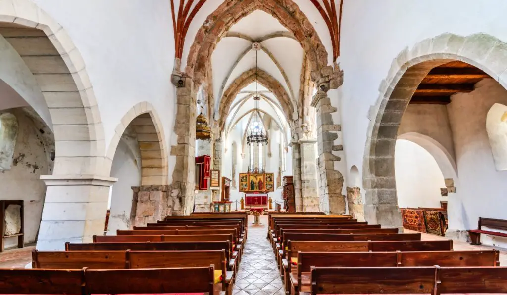 Church interior in Prejmer, Romania.
